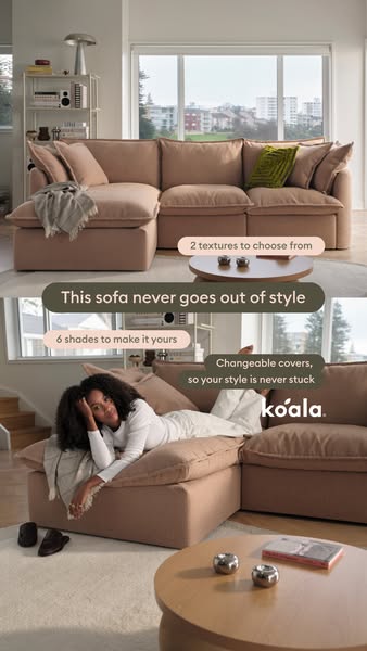 This ad showcases the Koala sofa with a split-screen format that highlights the features and benefits of the sofa. The f