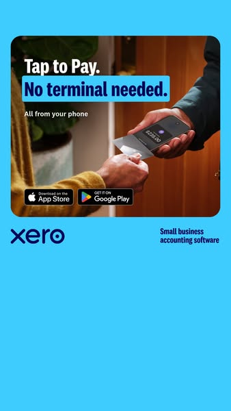 This ad promotes Xero's accounting software, emphasizing its Tap to Pay feature, which allows users to accept paymen