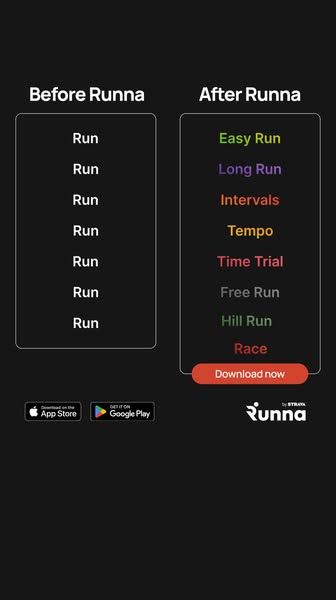 This ad compares workout options before and after using the Runna app.