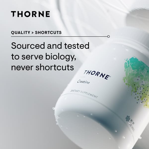 This ad for Thorne Creatine emphasizes the brand's commitment to quality and scientific rigor. The ad features a clo