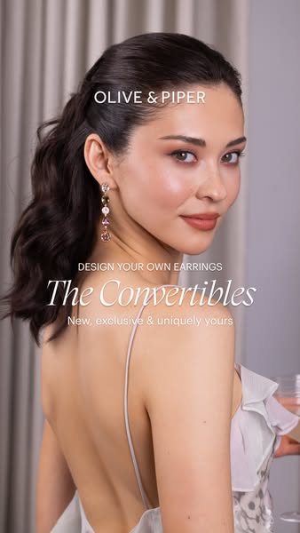 This ad promotes Olive & Piper's 'The Convertibles' earrings, which are customizable. The ad features a 