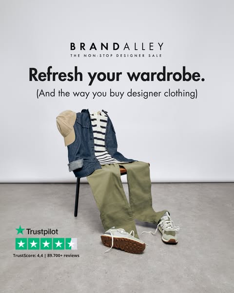 This BrandAlley ad promotes designer clothing by depicting various pieces of apparel arranged as if worn by an invisible