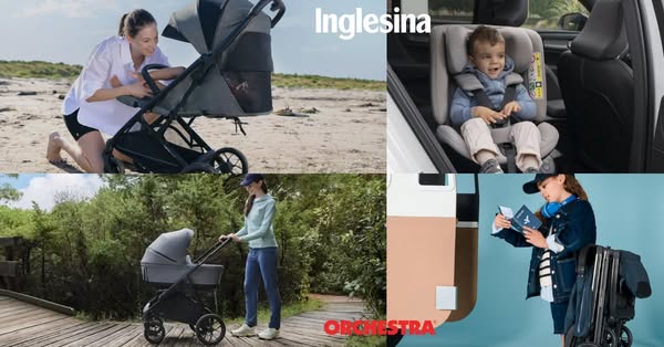 This ad showcases a variety of baby and child products from Inglesina and Orchestra. The ad features a grid layout with 