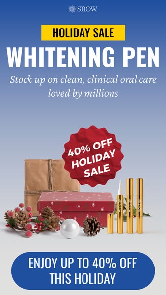 This image ad for Snow promotes their whitening pen as a holiday gift. The ad features a holiday sale with up to 40% off