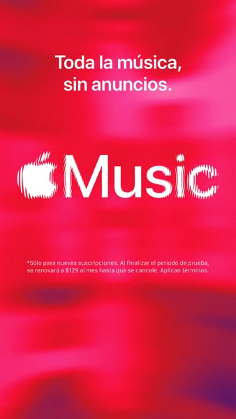 This ad promotes Apple Music, highlighting its ad-free listening experience. It targets new subscribers with a trial off