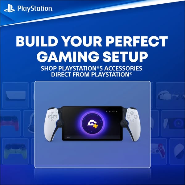 This ad showcases the Playstation Portal attached to a Dualsense controller.