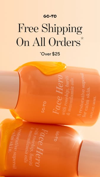 This ad for Go-To's Face Hero product highlights the offer of free shipping on all orders over $25. The ad features 