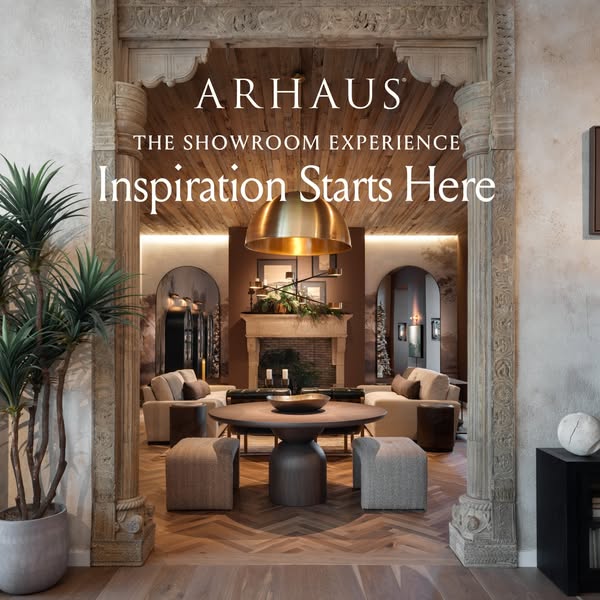 This Arhaus image ad features a showroom display and highlights the brand's experience and luxury furniture.