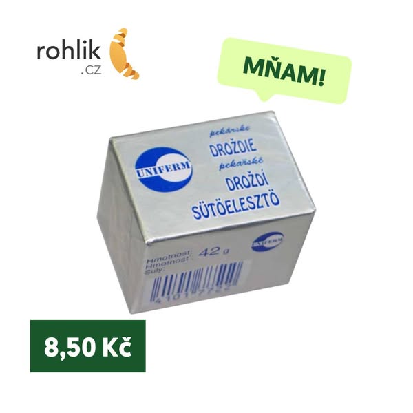 This ad showcases Uniferm yeast, highlighting its price and availability on Rohlik.cz.