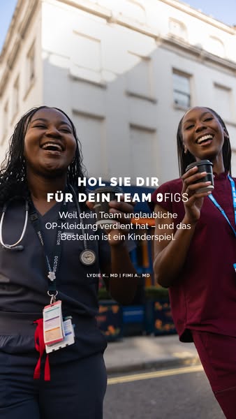 This ad for OFIGS features two smiling medical professionals wearing the brand's scrubs. The ad emphasizes the comfo