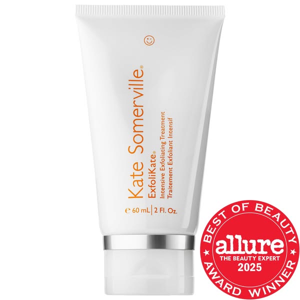 This ad showcases Kate Somerville's ExfoliKate Intensive Exfoliating Treatment, highlighting its award-winning statu