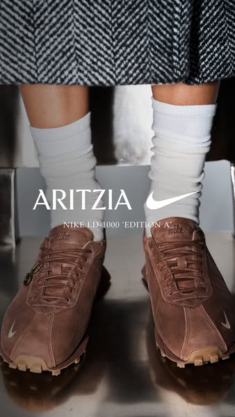 An advertisement showcasing the Nike LD-1000 'Edition A' sneakers in collaboration with Aritzia.