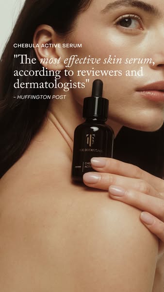An image ad for True Botanicals Chebula Active Serum featuring a quote from the Huffington Post and product placement on