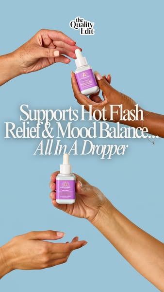 An image ad featuring a product called A by Apothecary, which the ad claims supports hot flash relief and mood balance w