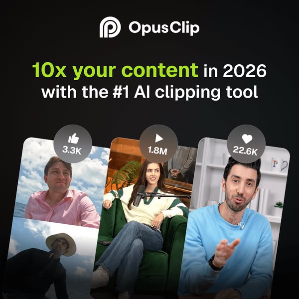 This ad promotes Opus Clip, an AI clipping tool, by showcasing its ability to enhance content reach and engagement. It u