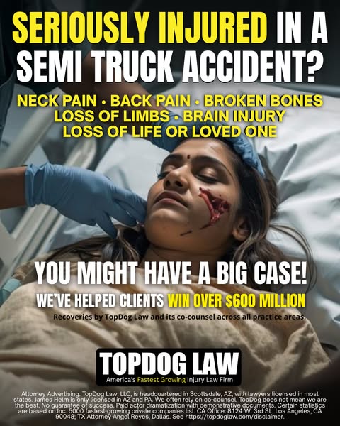 This ad highlights the physical and emotional trauma a person might experience from a semi truck accident. It suggests t