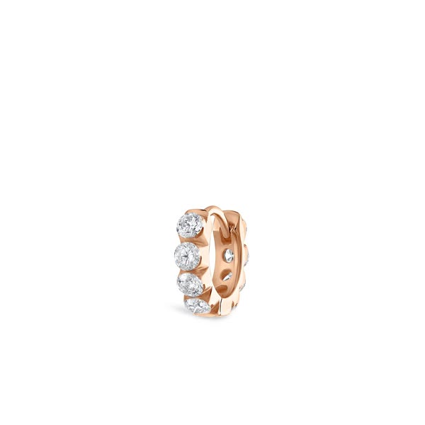 This ad features a close-up of a rose gold hoop earring with diamonds. The ad is designed to showcase the earring's 