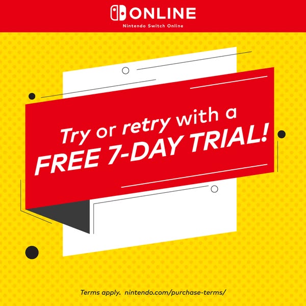 This ad is promoting a free 7-day trial of Nintendo Switch Online.