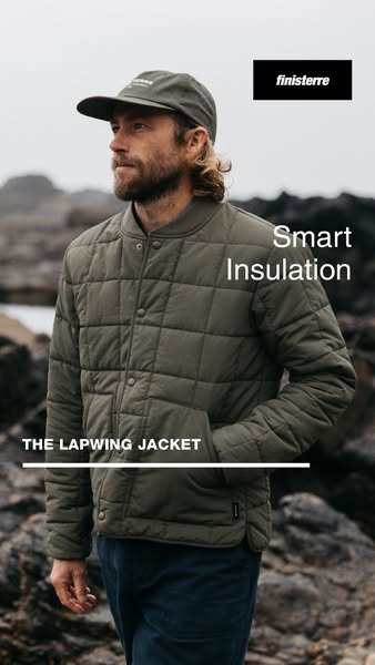 This ad showcases the Lapwing Jacket from Finisterre, highlighting its smart insulation and stylish design. The ad featu