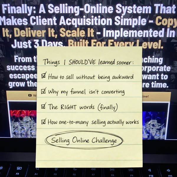 This ad promotes a 'Selling Online Challenge' by listing some of the key things you'll learn. It features a 