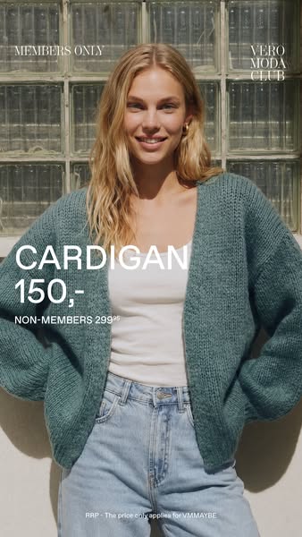 An ad promoting a blue cardigan being sold by Vero Moda, with members getting exclusive access to a lower price.
