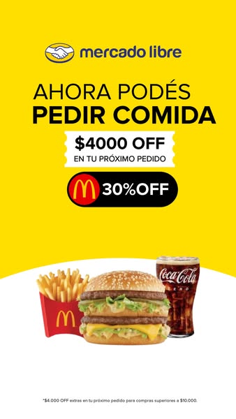 This image ad promotes McDonald's food delivery through Mercado Libre, highlighting a discount offer.