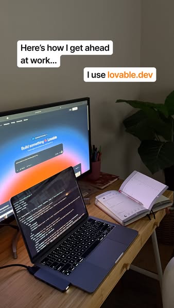 This ad features a content creator sharing how they use Lovable.dev to get ahead at work. The ad shows the creator's