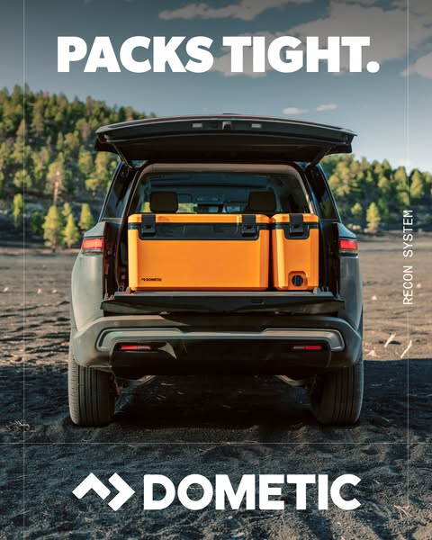 This ad showcases Dometic's RECON System, emphasizing its compact design and suitability for outdoor adventures. The