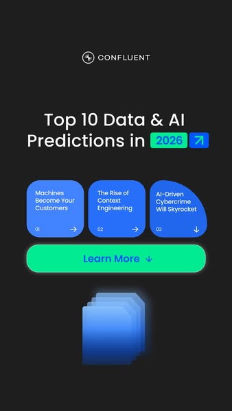 This image ad highlights Confluent, the data streaming company, and their top 10 predictions in data and AI for 2026, wi