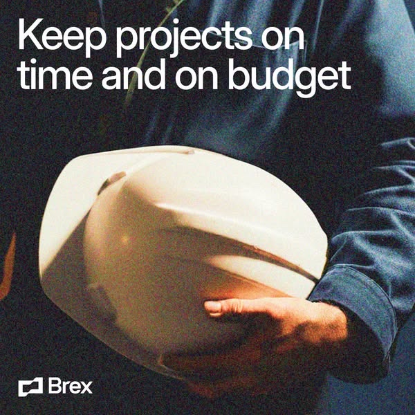 This image ad for Brex features a close-up of a construction worker's arm holding a hard hat, with the headline &quo
