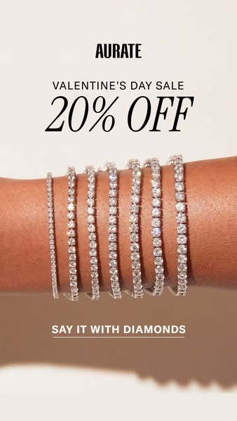 Ad for Aurate featuring a Valentine's Day sale of 20% off diamond bracelets.
