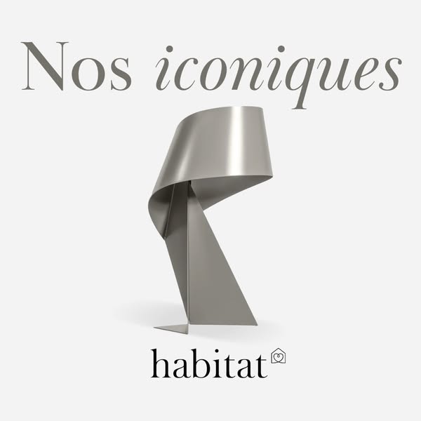 This ad showcases a modern lamp from Habitat, emphasizing its iconic design and brand aesthetic.