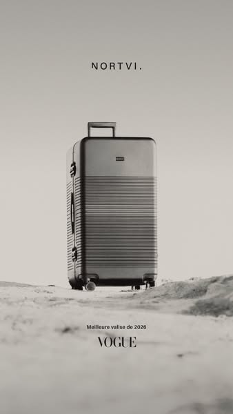 This ad features a sleek and modern suitcase in a desert-like setting. The ad highlights the suitcase's design and V