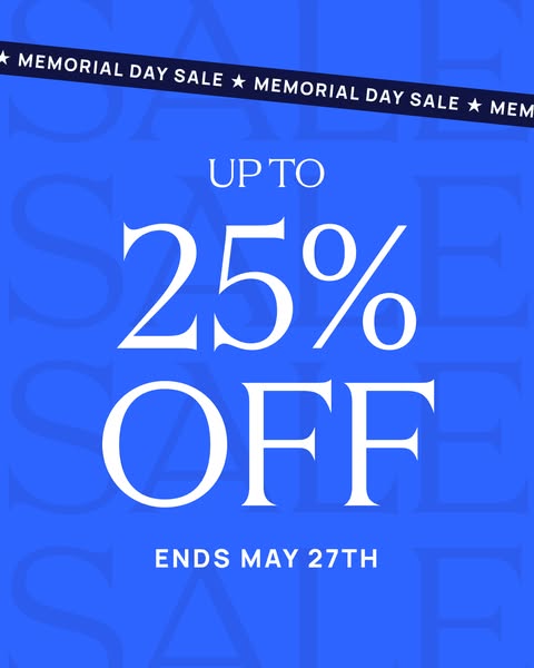 This image ad promotes a Memorial Day sale. The ad features a large, centrally-located offer of up to 25% off, and it hi