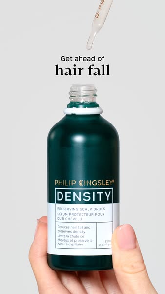 This ad is for Philip Kingsley's Density Preserving Scalp Drops. The ad highlights the drops and that they are formu