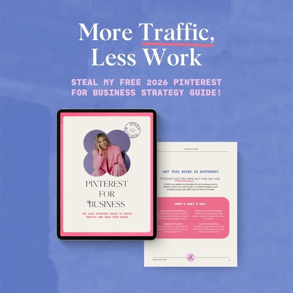 This ad promotes a free Pinterest for Business strategy guide. It highlights the guide's ability to drive traffic an