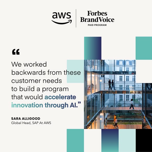 This image ad features a quote from Sara Alligood, Global Head of SAP at AWS, highlighting how they work backwards from 