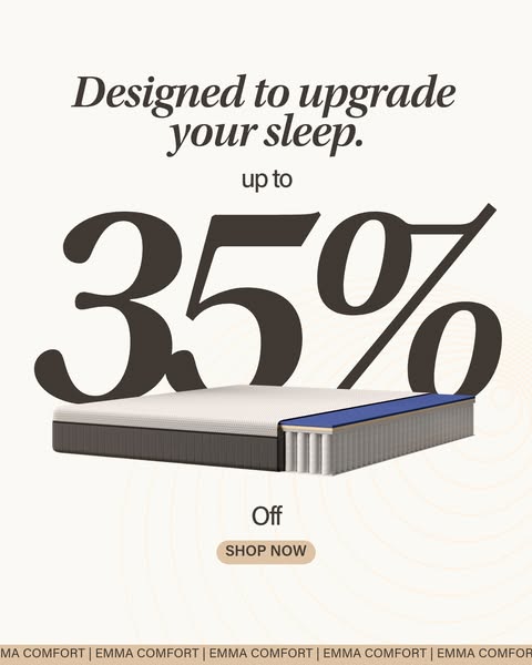 This ad showcases an Emma mattress and promotes a discount of up to 35% off.