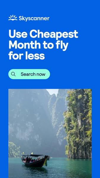 This ad for Skyscanner promotes the use of their search engine to find the cheapest month to fly. The ad features a blue