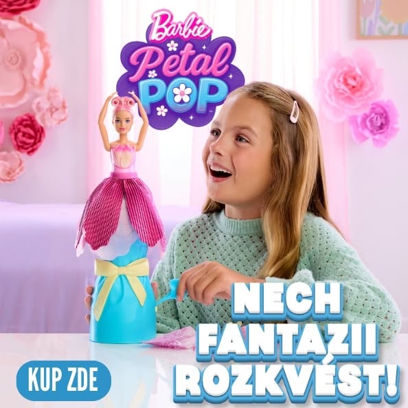 This is an ad for the Barbie Petal POP doll, which is promoted through the use of an image of the product with a girl lo