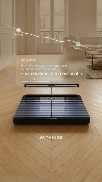 This ad for Withings Body Scan highlights the importance of tracking muscle loss. It shows a visual representation of we