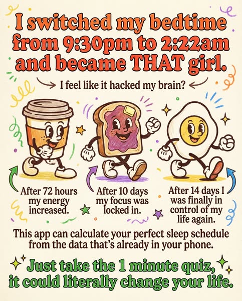 This ad promotes an app that calculates the user's perfect sleep schedule based on data already in their phone. The 