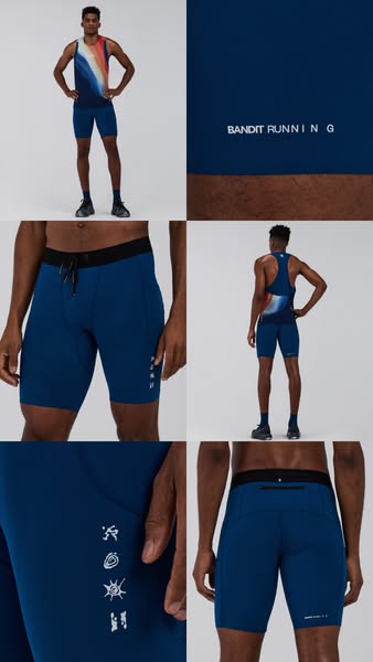 This ad for Bandit Running apparel features a grid of images that highlight the design and features of the brand's r
