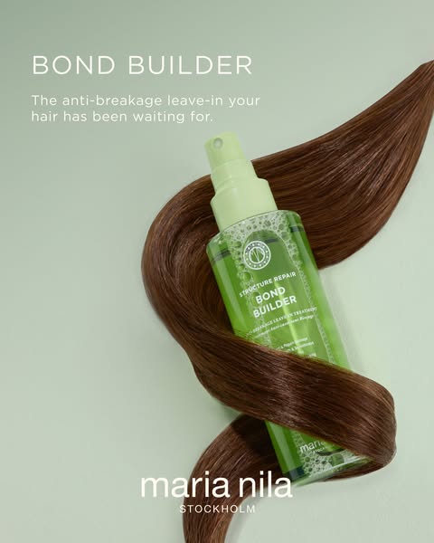 This image ad for Maria Nila's Bond Builder product features the product prominently, emphasizing its anti-breakage 