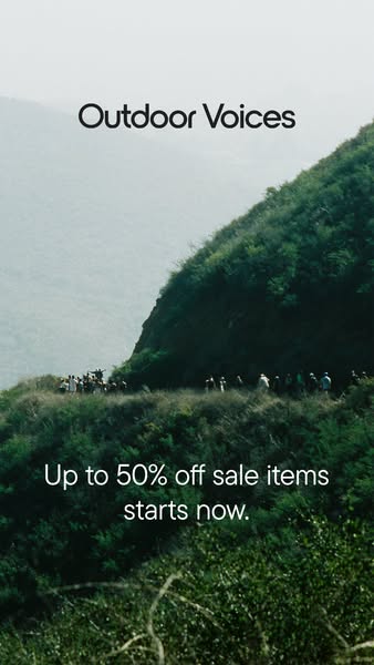 This ad for Outdoor Voices promotes a sale of up to 50% off.