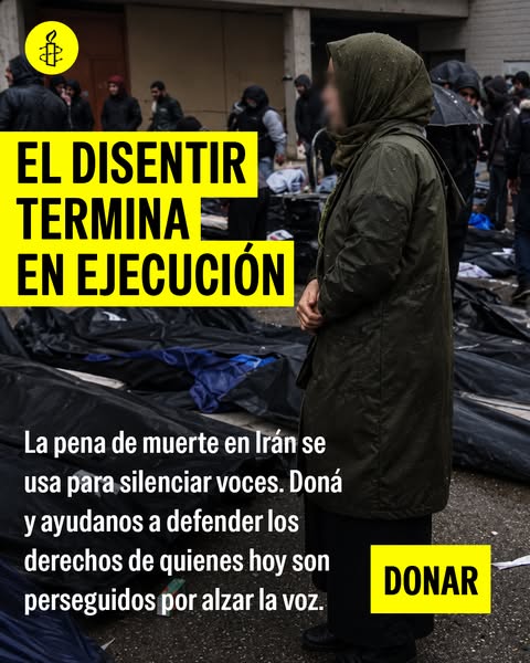 This is a social media ad for Amnesty International, highlighting the use of the death penalty in Iran to silence dissen