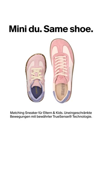 This ad showcases matching sneakers for adults and children, emphasizing comfort and unrestricted movement through TrueS