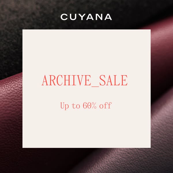 This image ad by Cuyana announces a sale of up to 60% off.