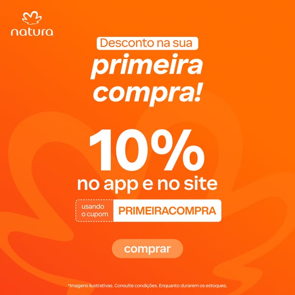 An ad for Natura promoting a 10% discount in their app or on their site for the user's first purchase when using the