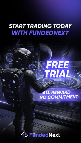 This ad for FundedNext uses an image of an astronaut in space to promote a free trial of their trading platform. The ad 